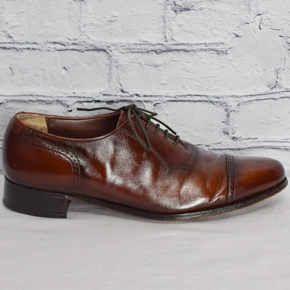 Vintage Men's Allan Temple Imperials Brown Leather Cap Toe Oxford Dress Shoes - Picture 5 of 8